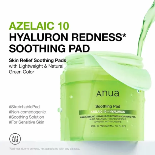 پد تونر آزلائیک اسید درصد و هیالورون آنوا ضد جوش و تسکین دهنده پوست Anua Azelaic Hyaluron Redness Soothing Pad