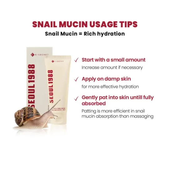 کرم موسین حلزون % و برنج کی سکرت تسکین دهنده و مرطوب کننده قوی پوست -SECRET SEOUL 1988 Cream Snail Mucin % +