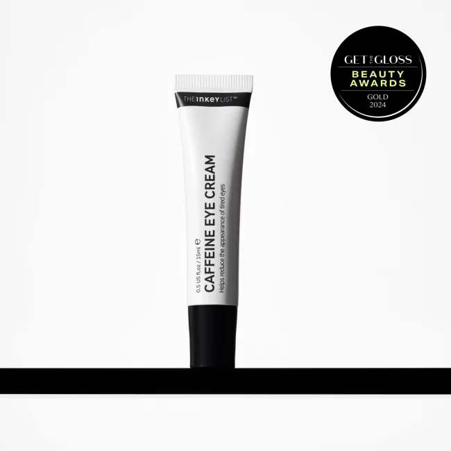 Caffeine Eye Cream on a shelf with award badge