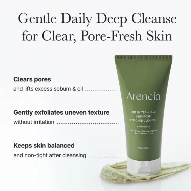 Arencia Green Tea + LHA Deep Pore Rice Cake Cleanser, 5.07 fl oz