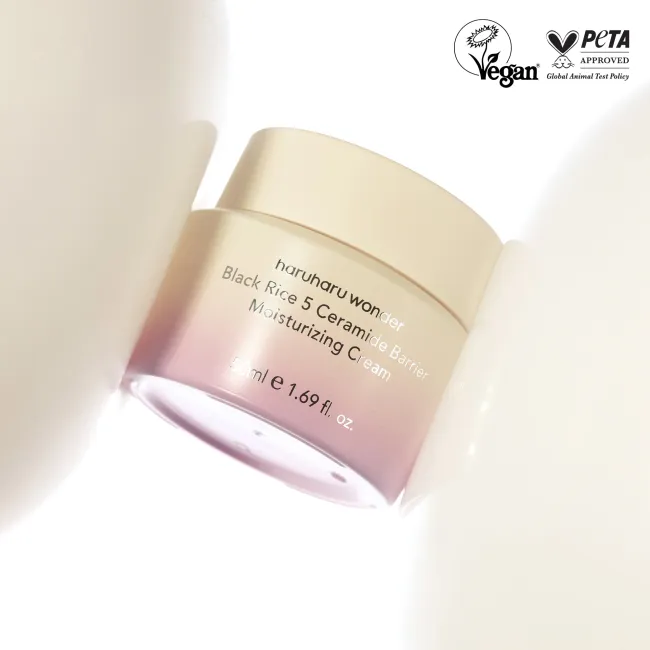 haruharu wonder Black Rice 5 Ceramide Barrier Moisturizing Cream with Peta and vegan approved logo on a white background