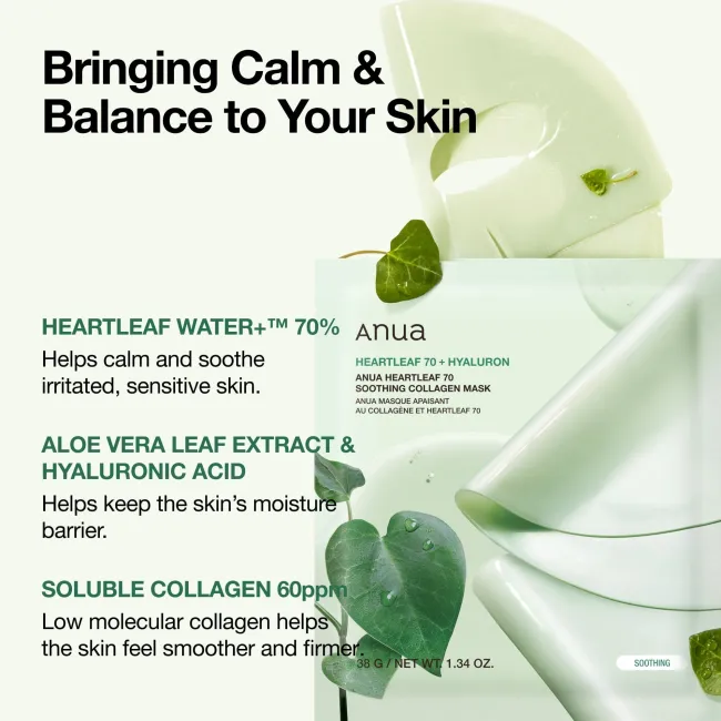 Anua US Sheet Mask 4ea Heartleaf 70 Soothing Collagen Mask