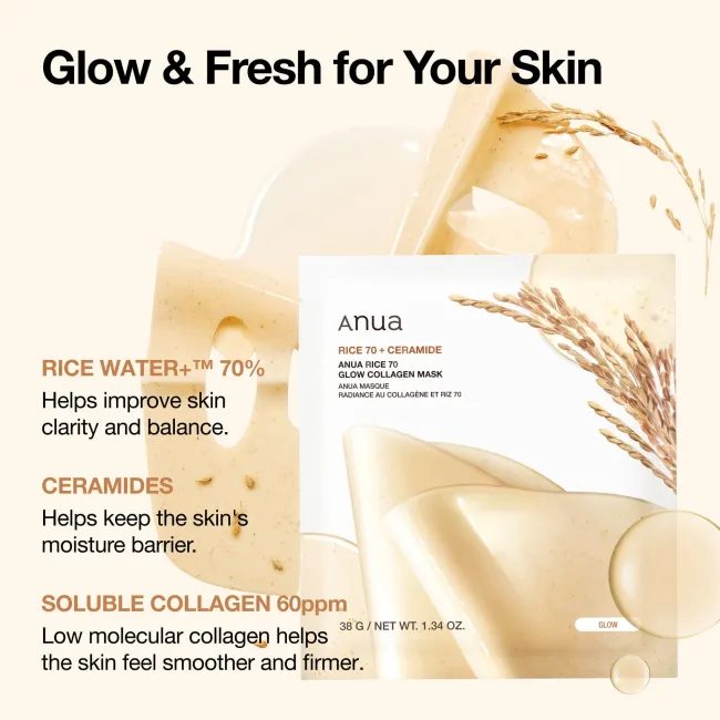 Anua US Sheet Mask 4ea Rice 70 Glow Collagen Mask