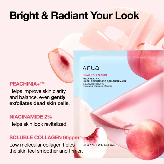 Anua US Sheet Mask 4ea Peach 70 Niacin Brightening Collagen Mask