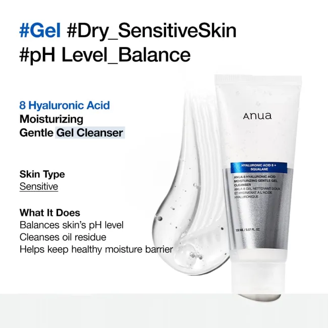Anua US Cleanser 150ml 8 Hyaluronic Acid Moisturizing Gentle Gel Cleanser