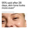 Advertisement showing a close-up of a person's face with text about skin tone improvement after 28 days.