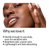 Woman applying 15% Vitamin C + EGF Serum with text highlighting benefits on a white background