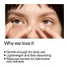 Close-up of a person applying a product to their eye with text highlighting Niacinamide Serum benefits.